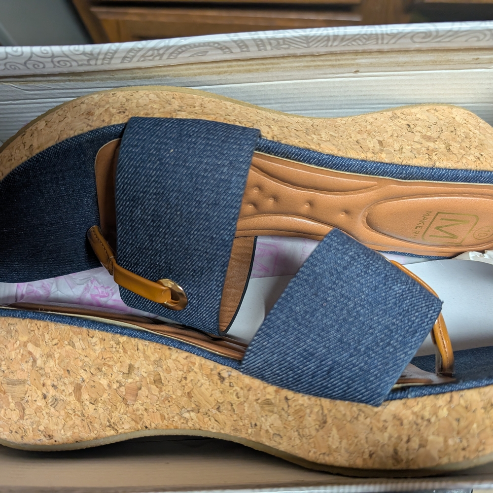 Denim Wedge Sandals with Cork Platform